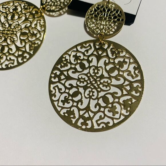 Gold Medallion Style Earrings - Picture 2 of 4